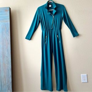 Iman jumpsuit luxe deep blue teal with gold hardware